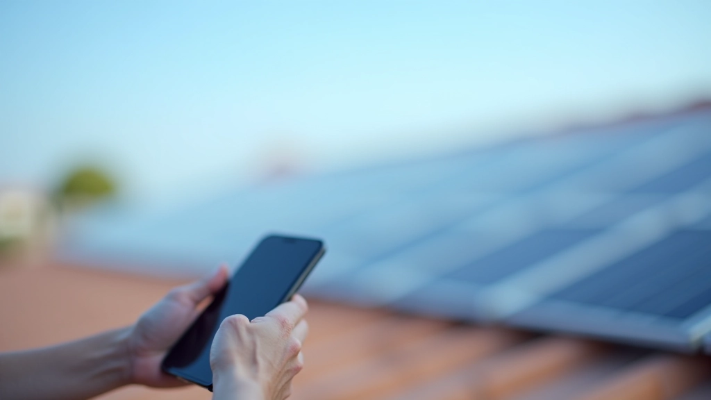 Paneles solares con vista de sistema de monitoreo en aplicación móvil